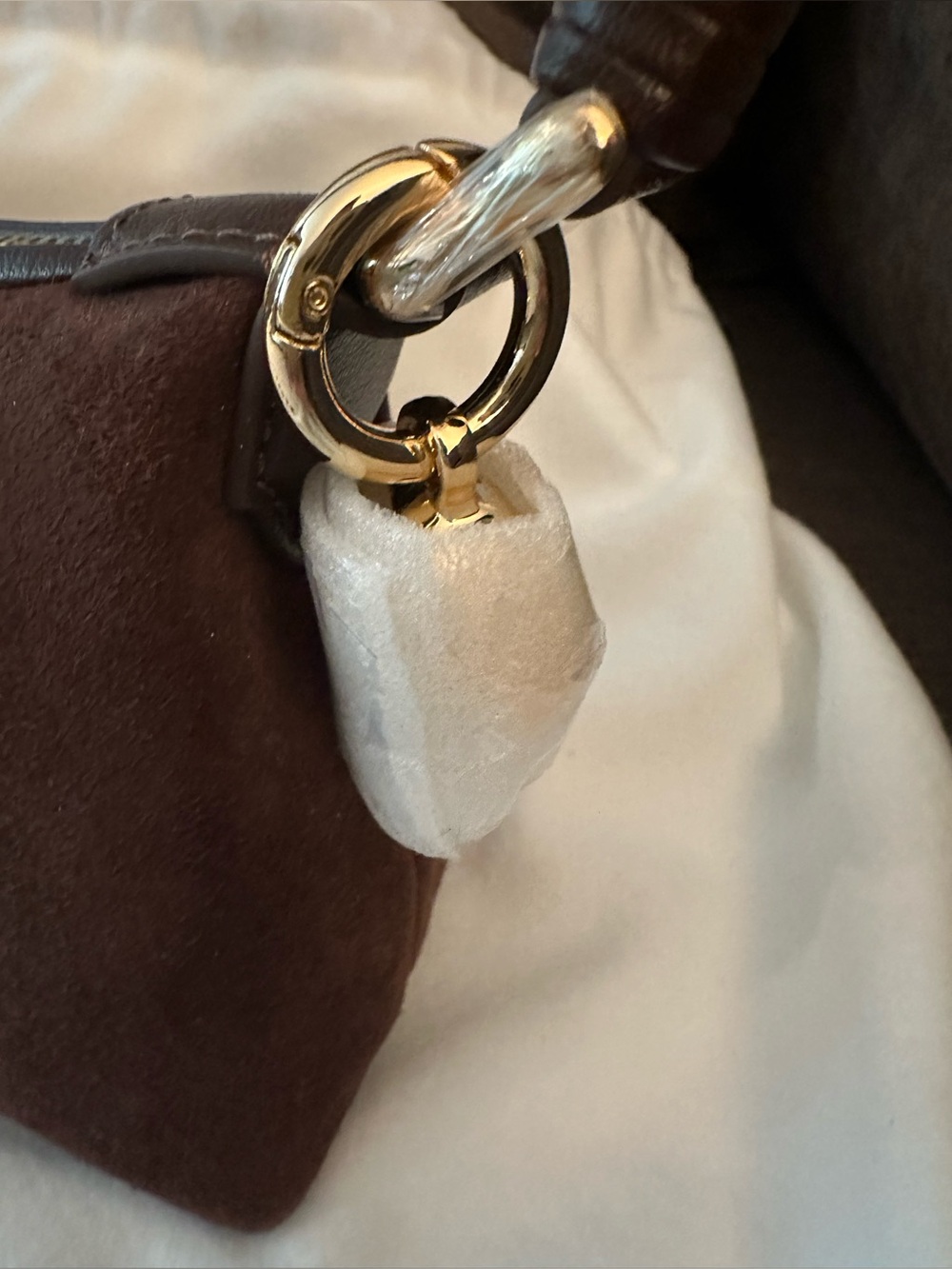 AUPEN NIRVANA SUEDE CHOCOLATE Calfskin Leather Lamb Suede Gold-Tone Metal - Picture 4 of 5